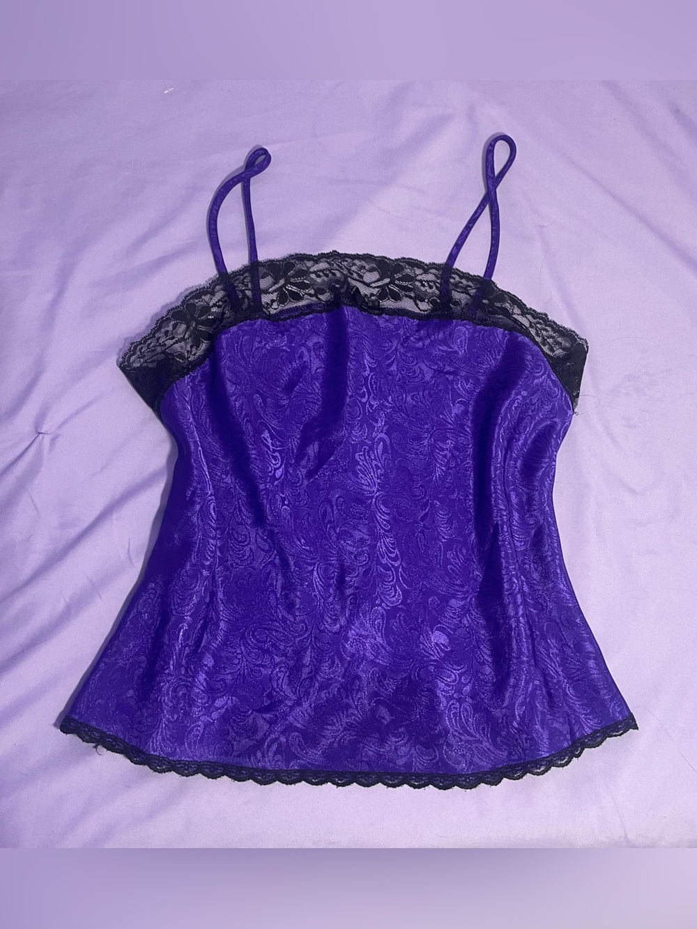 Vintage 90s Royal Purple Satin Lace Trim Fairy Grunge Whimsigoth Cami